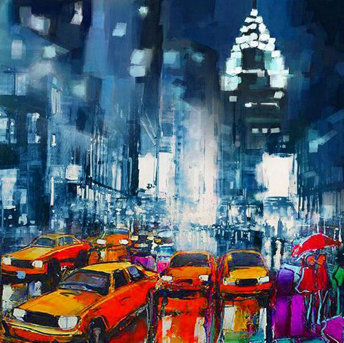 PXFC354 Wall décor art oil on canvas street scene New York at night
